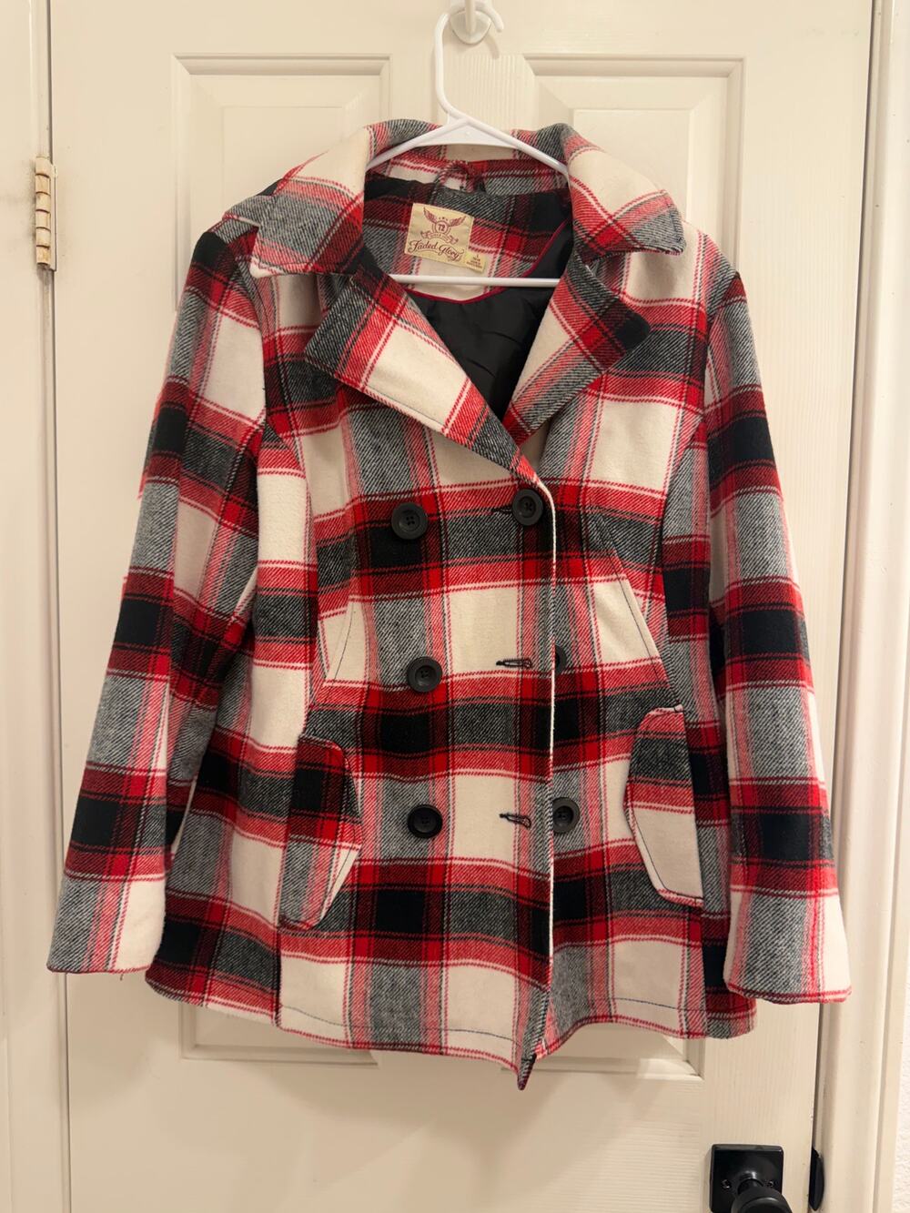 Faded Glory Women's Plaid Hooded Peacoat Jacket Large 12-14